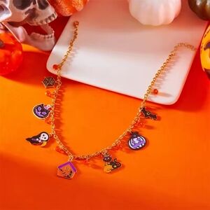 Halloween Charm Necklace with Orange and Black Accents